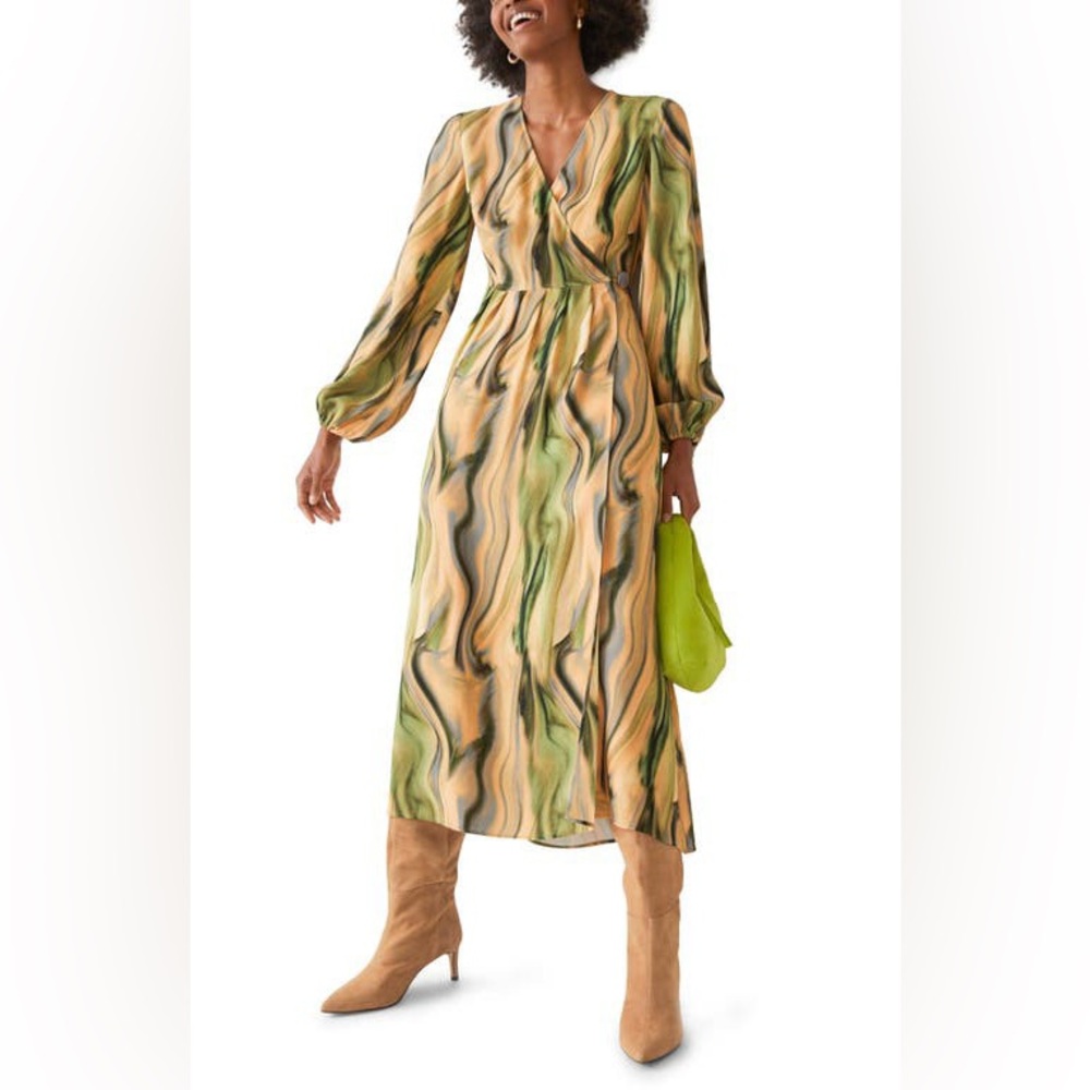 OTHER STORIES Swirl Print Long Sleeve Wrap Midi Dress size 6